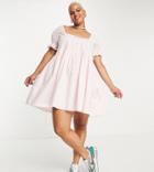 Daisy Street Plus Square Neck Smock Dress With Puff Sleeves In Pink