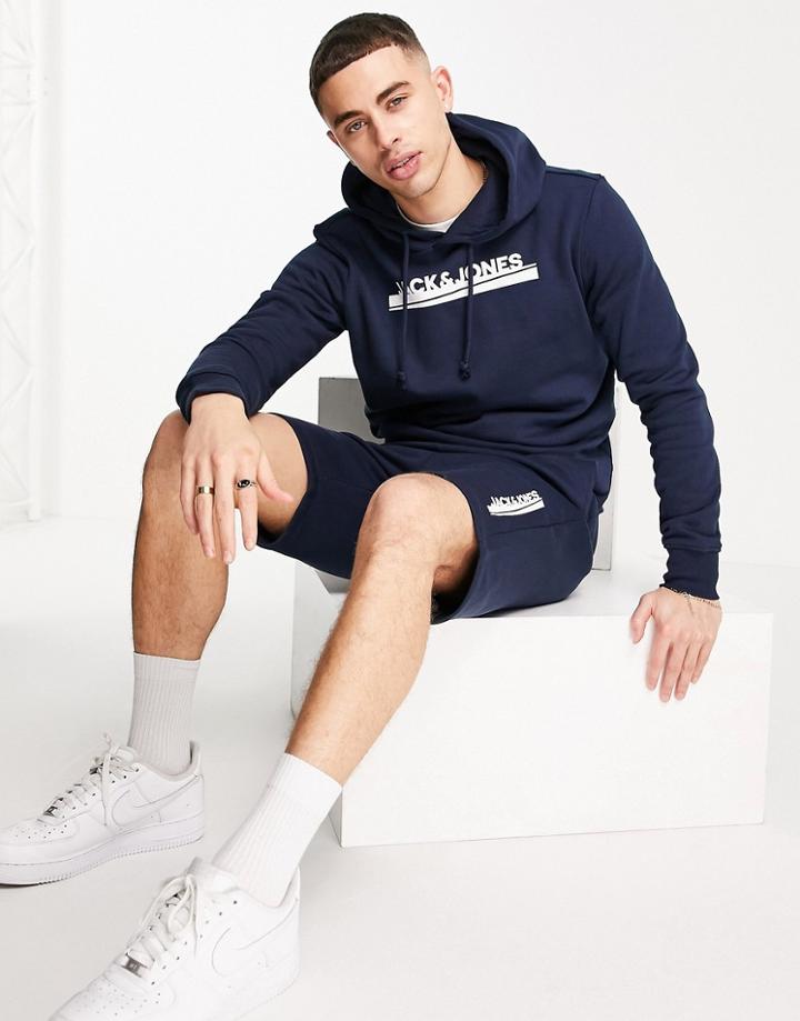 Jack & Jones Hoodie And Short Set In Navy