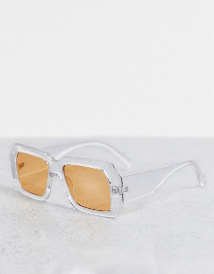Asos Design Recycled Oversized Retro Sunglasses In Crystal Frame With Colored Lens-clear