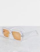 Asos Design Recycled Oversized Retro Sunglasses In Crystal Frame With Colored Lens-clear