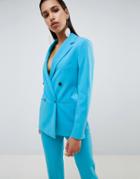 Asos Design Tailored Playdough Longline Double Breasted Blazer - Blue