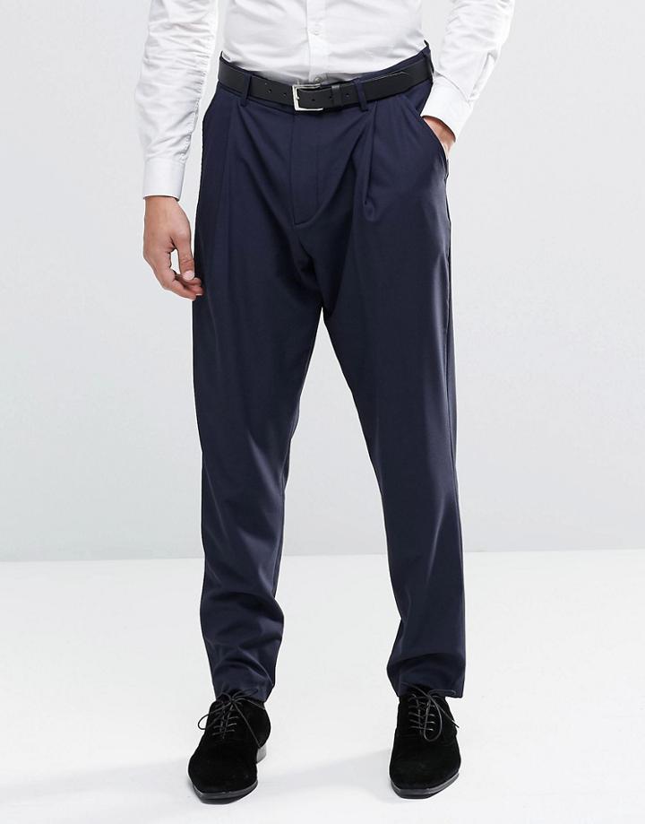 Asos Smart Pants In Drop Crotch - Navy