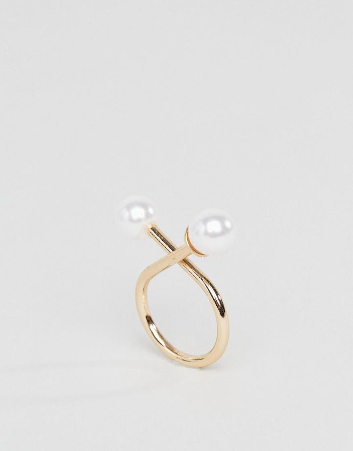 Asos Twisted Pearl Ring - Gold