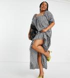 Asos Design Curve Tiered Maxi Smock Dress In Mono Gingham-multi