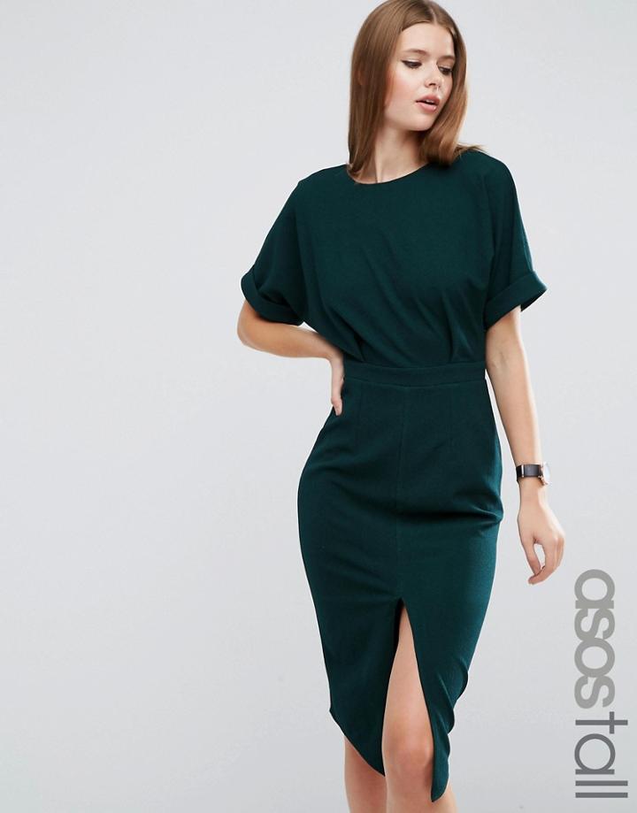 Asos Tall Wiggle Dress With Split Front - Green