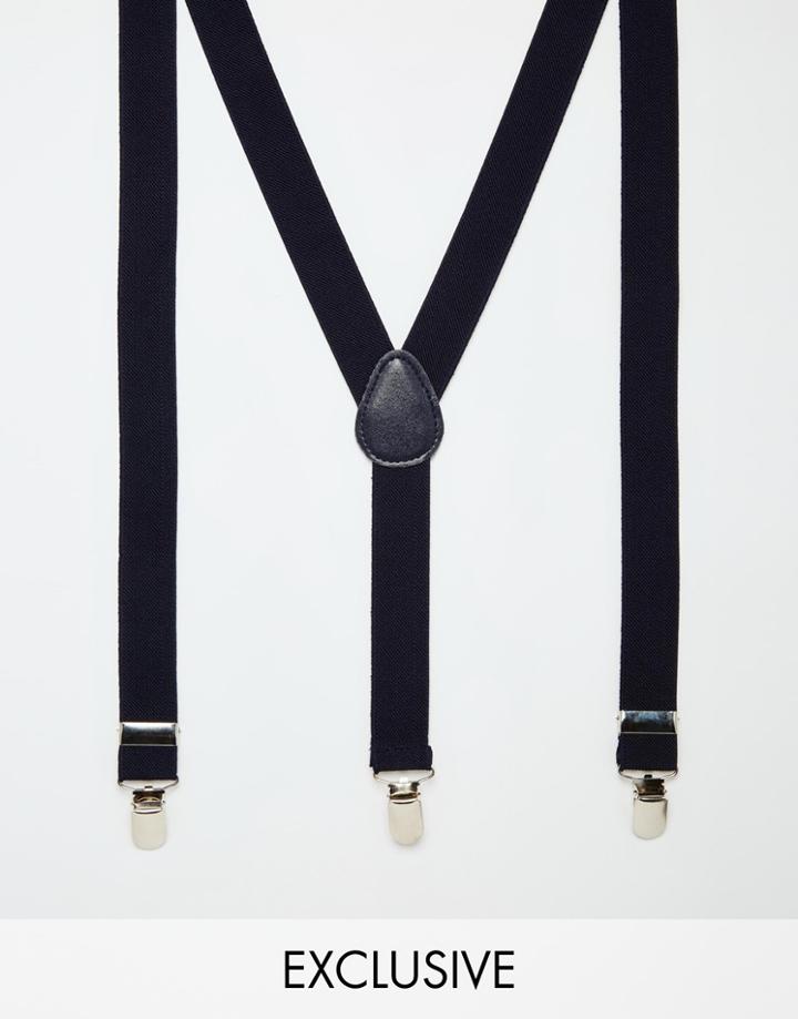 Reclaimed Vintage Suspenders - Navy