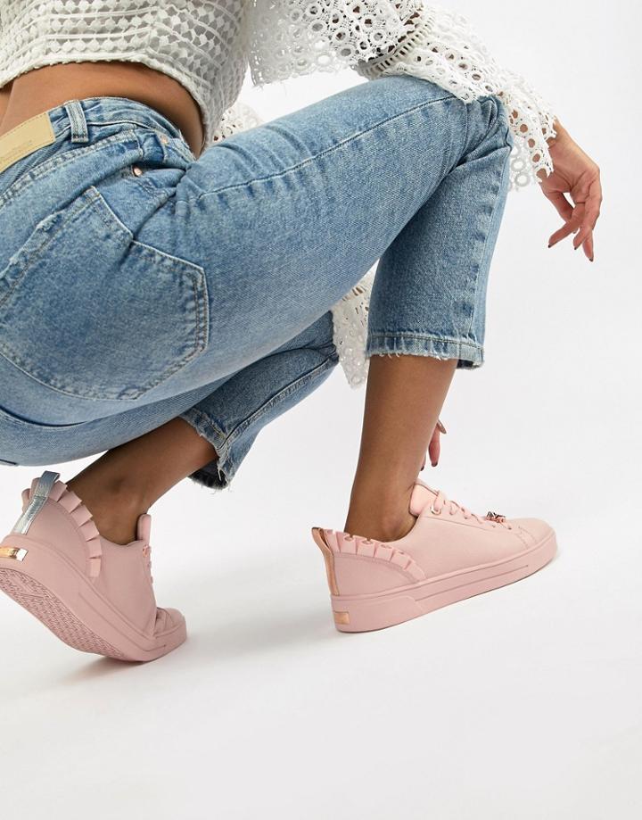 Ted Baker Pink Leather Ruffle Detail Sneakers - Pink