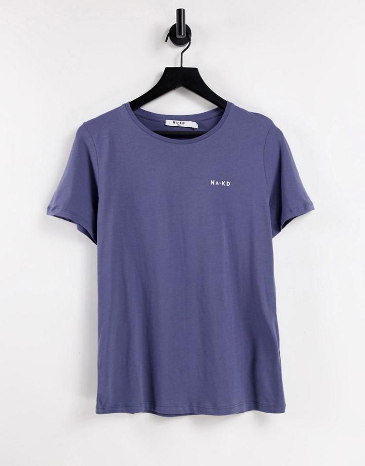 Na-kd Logo Print T-shirt In Blue-blues