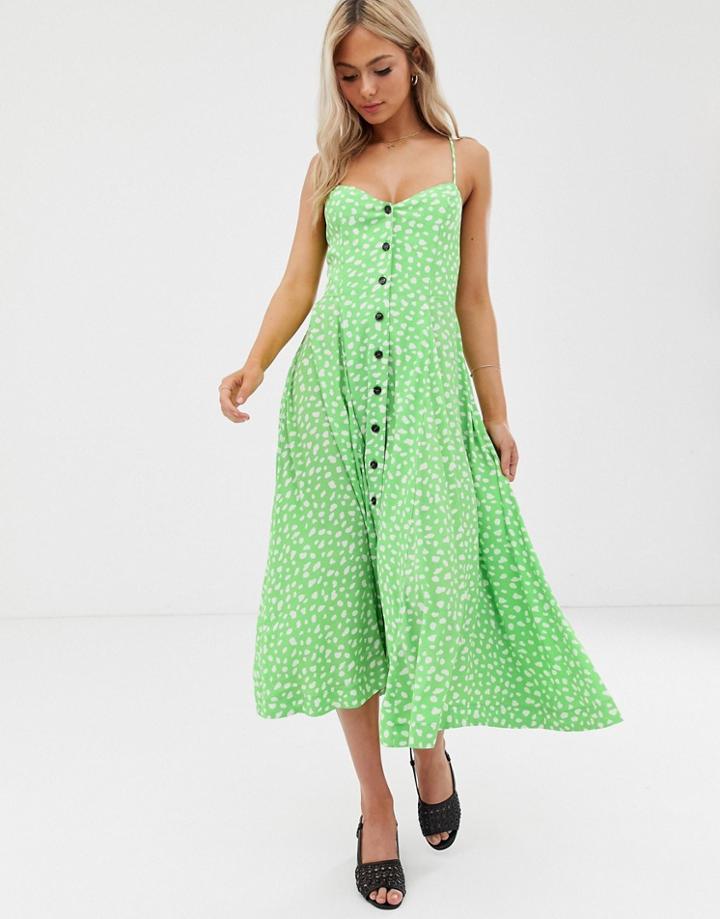 Moon River Polka Dot Strappy Midi Dress - Green
