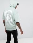 Asos Oversized Short Sleeve Hoodie With City Back Print - Green