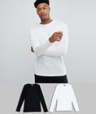 Asos Design Tall Long Sleeve T-shirt With Crew Neck 2 Pack Save - Multi