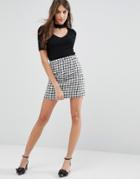 New Look Gingham Boucle Zip A Line Mini Skirt - Black