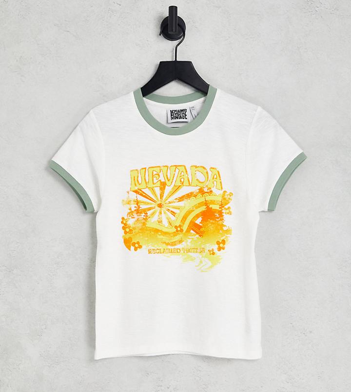 Reclaimed Vintage Inspired Ringer T-shirt With Nevada Print-white