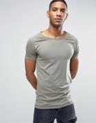 Liquor & Poker Muscle Fit T-shirt Raw Hem Scoop Neck - Green