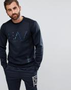 Ea7 Textured Crew Neck Sweat In Navy - Navy