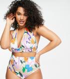 Asos Design Curve Mix And Match High Waist Bikini Bottom In Floral Swirl Print-multi