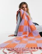 Bershka Checkerboard Scarf In Orange And Purple-multi