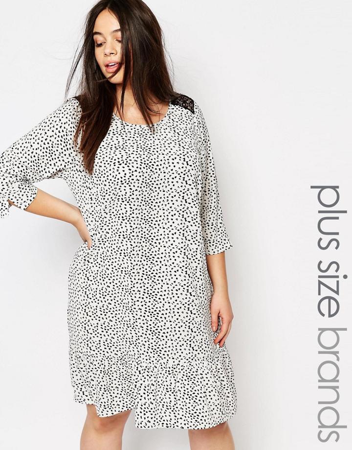 Junarose Spotty Print Swing Dress With Lace Insert Shoulder Detail - Multi