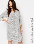Junarose Spotty Print Swing Dress With Lace Insert Shoulder Detail - Multi