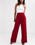 Asos Design Wide Leg Pants With Clean High Waist-red
