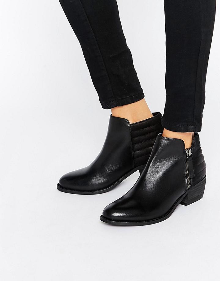 Dune Petrie Black Leather Ankle Boot - Black Leather