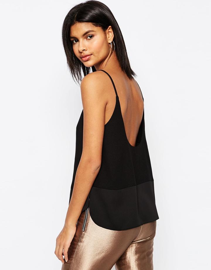 Asos Scoop Back Cami In Matte & Shine - Black