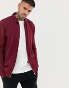 Asos Design Jersey Harrington Jacket In Burgundy - Red