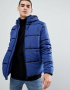 Only & Sons Hooded Puffer Jacket With Brand Tape Detail - Blue