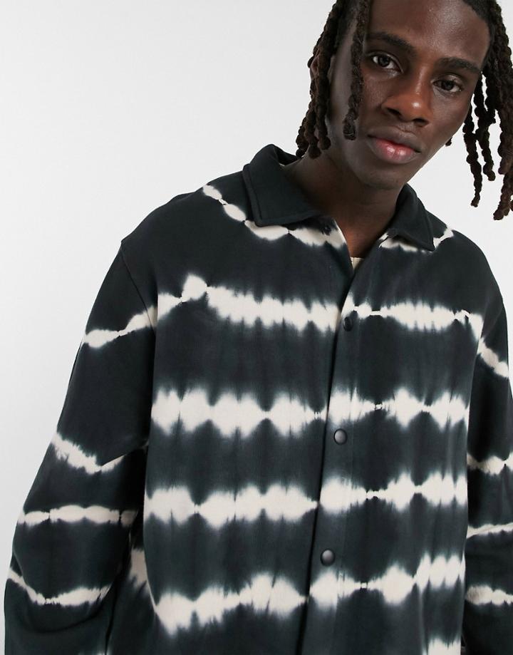 Asos Design Oversized Jersey Harrington Jacket In Black Tie Dye - Part Of A Set