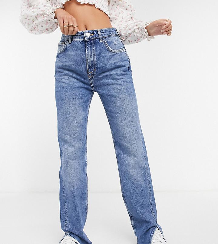 Pull & Bear Tall 90s Straight Leg Jeans With Slit Hem In Blue