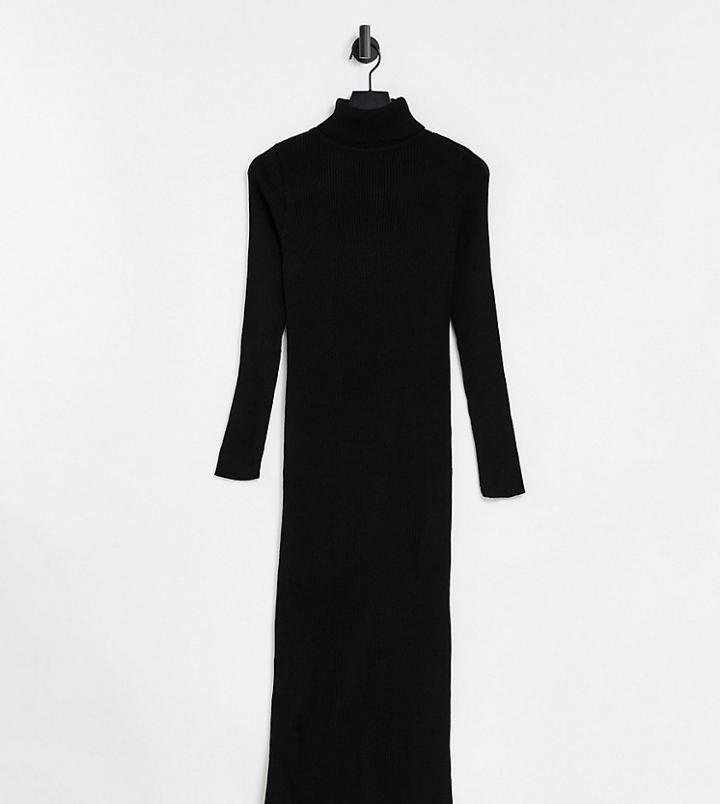Fashionkilla Plus Knit High Neck Midi Body-conscious Dress In Black