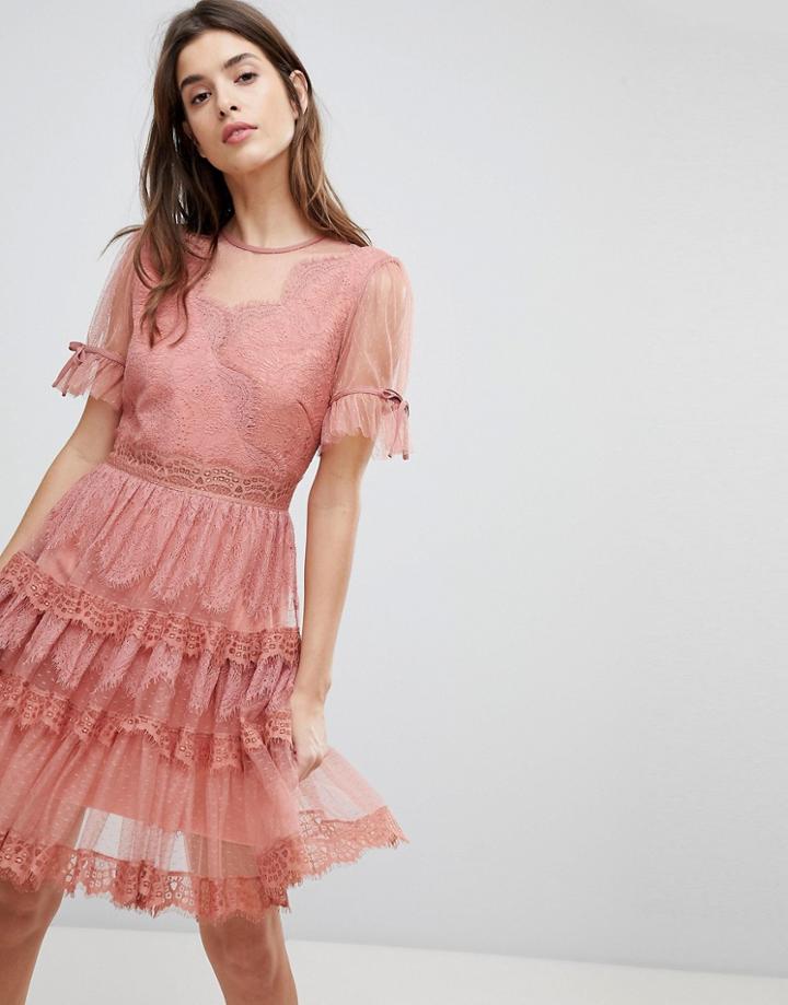 Three Floor Tiered Mini Dress-orange