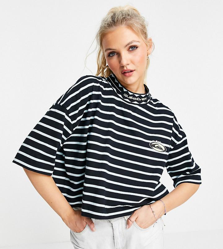 Quiksilver 90 Cropped Striped T-shirt In Black Exclusive At Asos