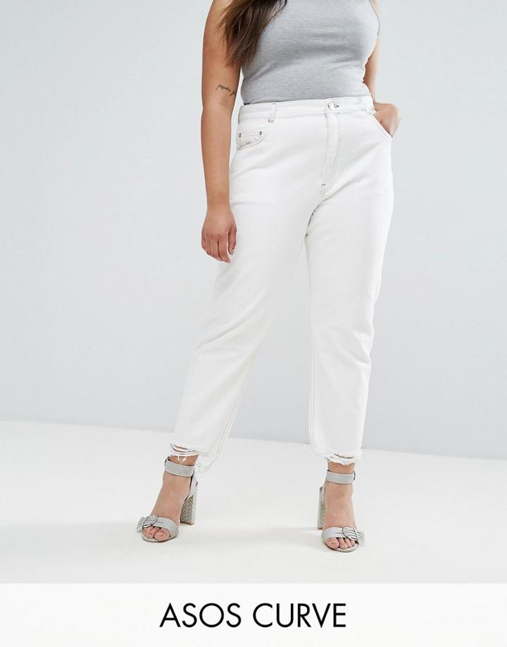 Asos Curve Florence Authentic Straight Leg Jeans In Off White With Extreme Dishevelled Hems - White