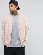 Asos Oversized Jersey Ma1 Bomber Jacket With Military Woven Pocket - Rose Dust