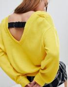Bershka Buckle Back Balloon Sleeve Sweater - Yellow