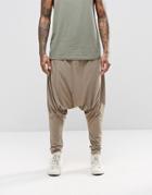 Asos Extreme Drop Crotch Joggers In Lightweight Fabric In Beige - Fossil