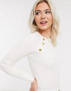 Brave Soul Sandy Sweater With Gold Buttons-white