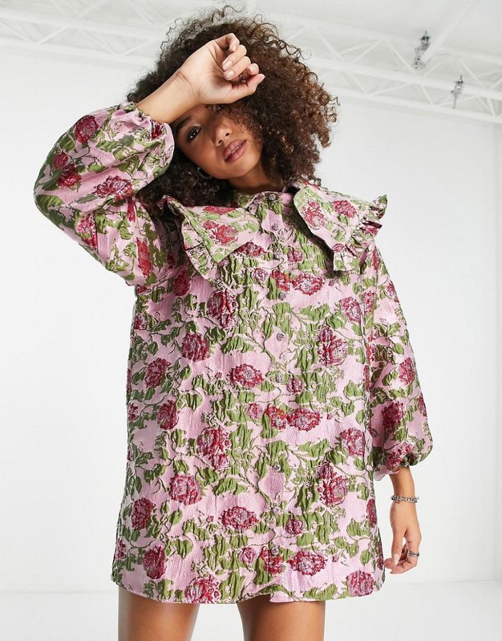 Sister Jane Mini Dress With Oversized Bib In Pink Floral