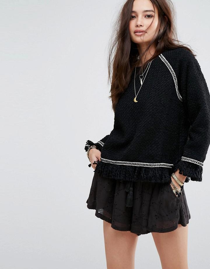 Moon River Trim Raglan Top - Black