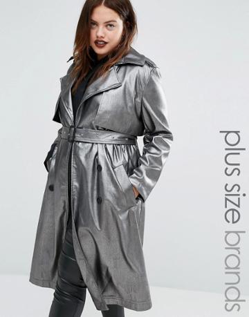 Elvi Metallic Trench Coat - Silver