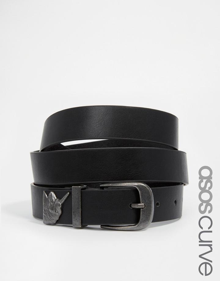 Asos Curve Waist And Hip Belt With Unicorn Tipped Detail - Black