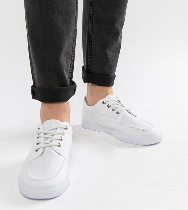 Asos Design Wide Fit Lace Up Plimsolls In White Canvas - White