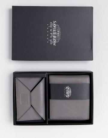 Saville Row Leather Wallet And Card Holder With Suede Inner Set - Gray