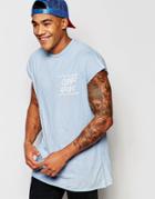 Asos Oversized Sleeveless T-shirt With Burnout Wash And Surf Print - Pale Blue
