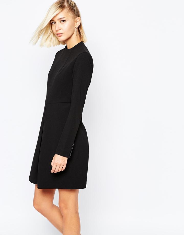 The Laden Showroom X Meekat Tailored Dress With Front Pleat And Button Cuff Detail - Black