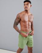 Asos Design Swim Shorts In Khaki With Neon Pink Drawcord Mid Length-green