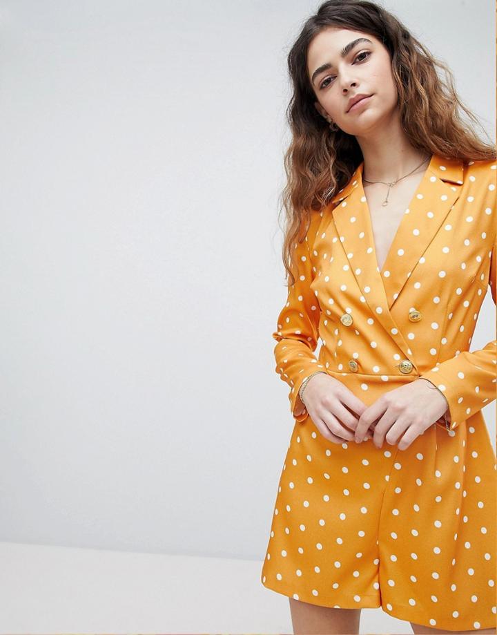 Unique 21 Tuxedo Romper In Polka Dot - Orange