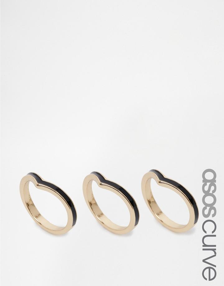 Asos Curve Pack Of 3 Black Enamel Rings - Black
