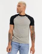 Asos Design Raglan T-shirt With Crew Neck In Black & Beige